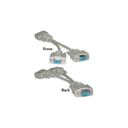 Cable Wholesale VGA Y Cable, Low Resolution, HD15 Male to 2 x HD15 Female, 8 inch 10H1-27708